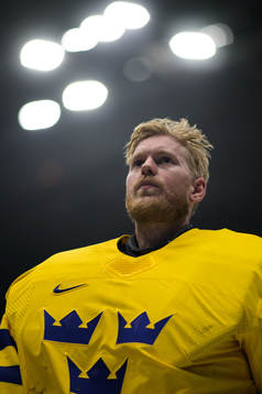 Goaltender Magnus Hellberg of Sweden at warm-up in an ice