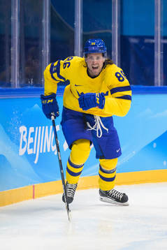 Mathias Bromé of Sweden in an ice hockey preliminary round
