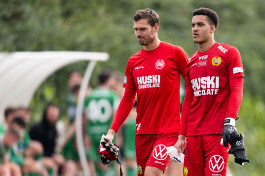 Goalkeeper Oliver Dovin and Davor Blazevic of Hammarby