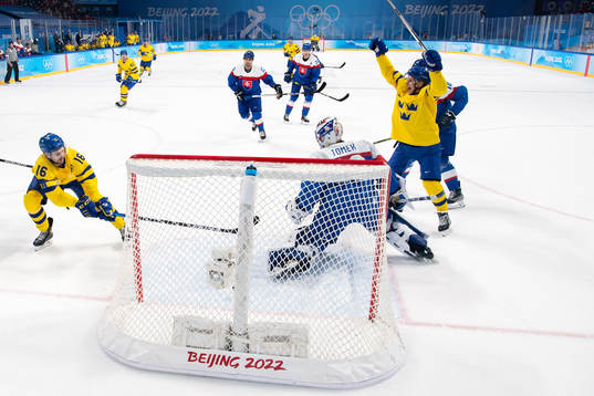 Max Friberg of Sweden celebrates scoring the 3-0 goal in an