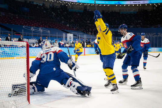 Max Friberg of Sweden celebrates scoring the 3-0 goal in an