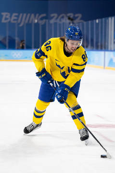 Mathias Bromé of Sweden in an ice hockey preliminary round
