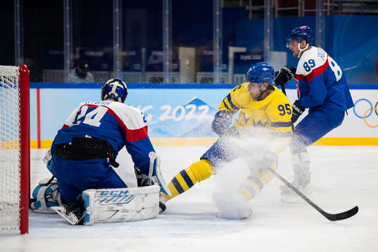 Pontus Holmberg  of Sweden in an ice hockey preliminary
