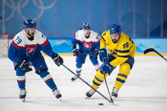 Libor Hudacek of Slovakia and Anton Lander of Sweden  in an