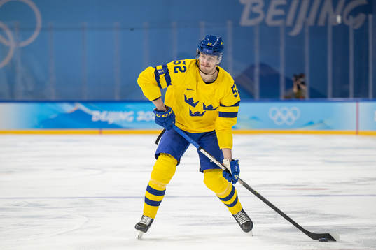 Philip Holm of Sweden in an ice hockey preliminary round