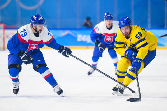 Libor Hudacek of Slovakia and Anton Lander of Sweden in an
