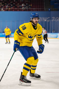 Dennis Everberg of Sweden in an ice hockey preliminary