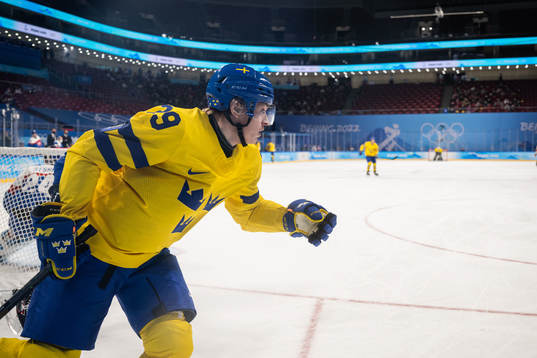 Pontus Holmberg  of Sweden in an ice hockey preliminary