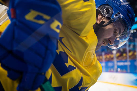 Dennis Everberg of Sweden in an ice hockey preliminary