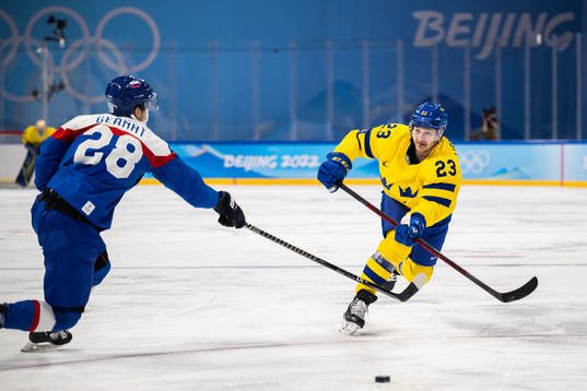 Lucas Wallmark of Sweden in an ice hockey preliminary round