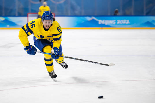 Mathias Bromé of Sweden in an ice hockey preliminary round