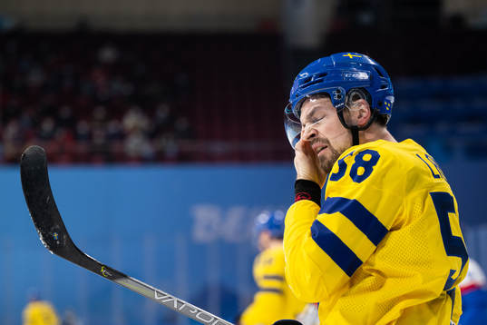Anton Lander of Sweden looks dejected in an ice hockey