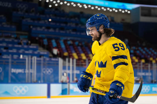 Linus Johansson of Sweden in an ice hockey preliminary