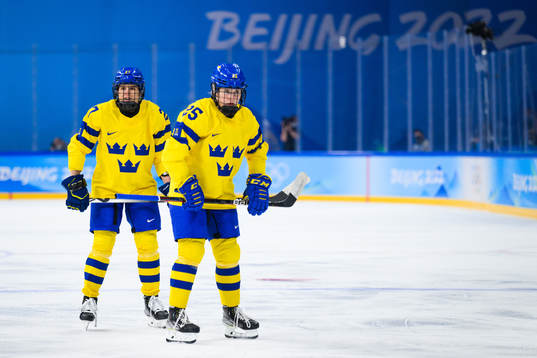 Emma Nordin and Lina Ljungblom of Sweden looks dejected in