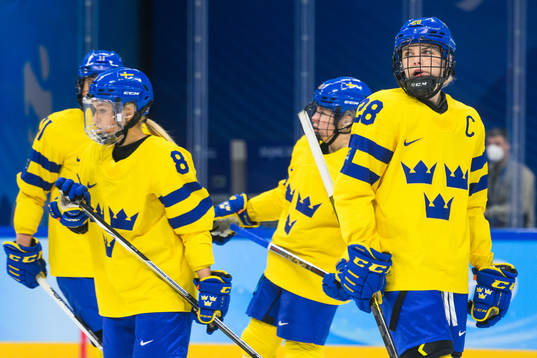 Michelle Löwenhielm of Sweden looks dejected in an ice