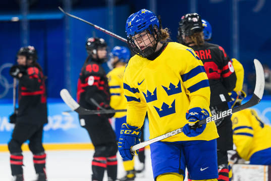 Emma Murén of Sweden looks dejected in an ice hockey