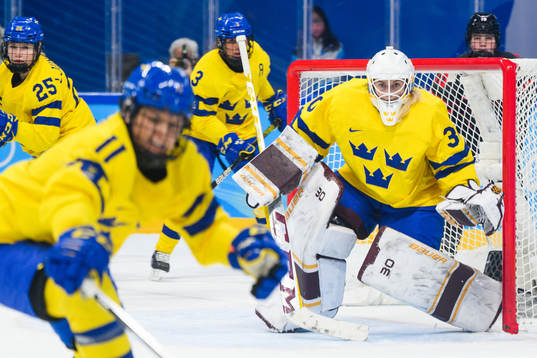 Goaltender Emma Söderberg of Sweden in an ice hockey