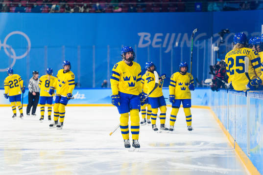 Olivia Carlsson of Sweden looks dejected in an ice hockey