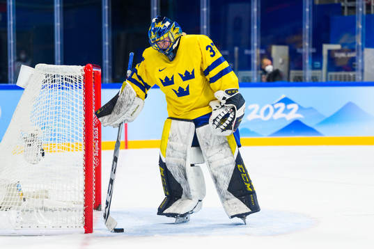 Goaltender Ida Boman of Sweden looks dejected