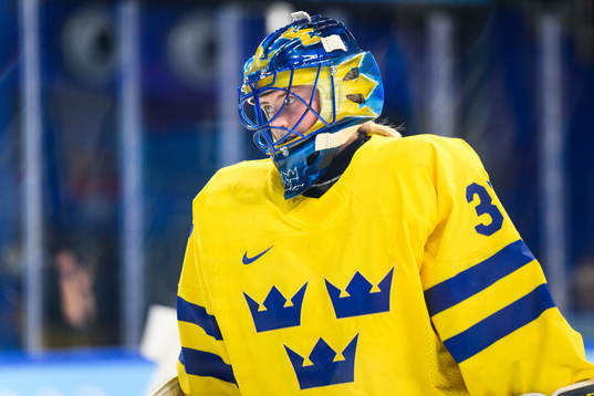 Goaltender Ida Boman of Sweden in an ice hockey quarter