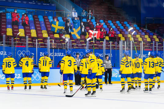 Players of Sweden thanks spectators in the stands