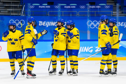 Linnea Johansson, Mina Waxin, Emma Murén of Sweden looks
