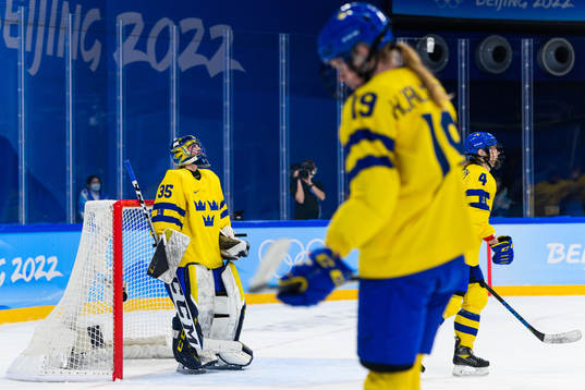 Goaltender Ida Boman of Sweden looks dejected
