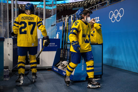 Emma Nordin and Lisa Johansson of Sweden look dejected