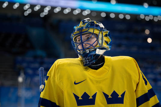 Goaltender Ida Boman of Sweden in an ice hockey quarter