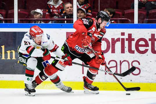 Frölundas Karl Henriksson och Malmö Redhawks Anton Olsson