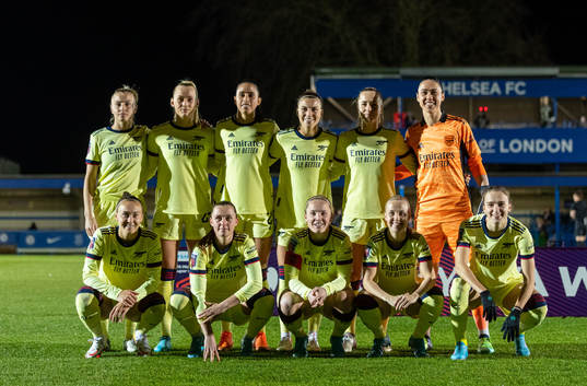 Stina Blackstenius of Arsenal line up with her teammates