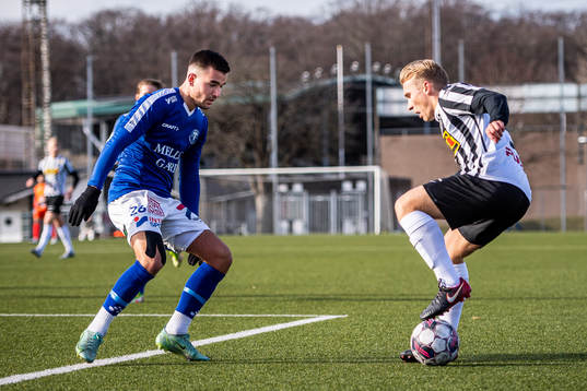 Trelleborgs Haris Brkic och Landskronas Edvin Dahlqvist