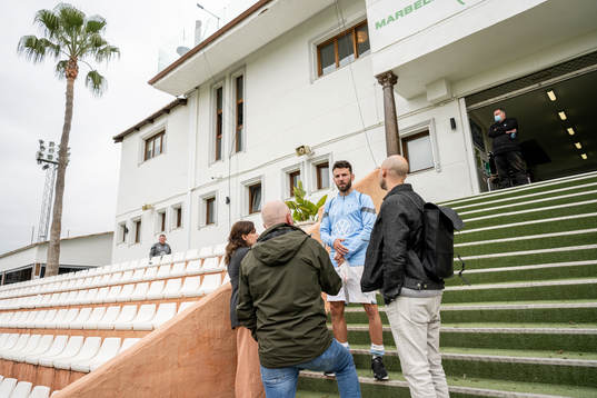 Erdal Rakip of Malmö FF talks with the media