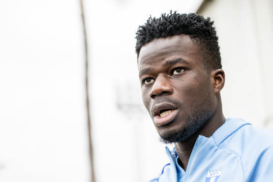 Malik Abubakari of Malmö FF talks with the media