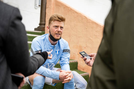 Anders Christiansen of Malmö FF talks with the media