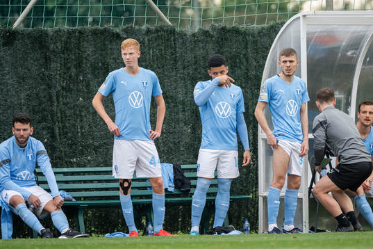 Hugo Larsson , Romain Gall and Patriot Sejdiu +of Malmö FF
