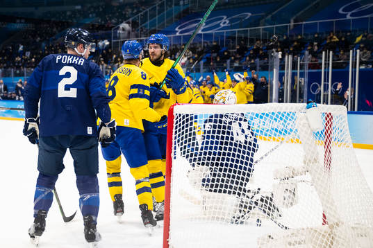 Fredrik Olofsson and Dennis Everberg of Sweden celebrate