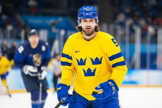 Linus Johansson of Sweden in an ice hockey preliminary