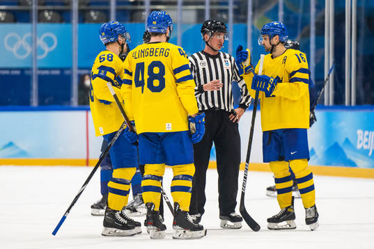 Anton Lander, Carl Klingberg and Marcus Krüger of Sweden