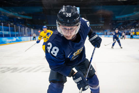 Juuso Hietanen of Finland in an ice hockey preliminary