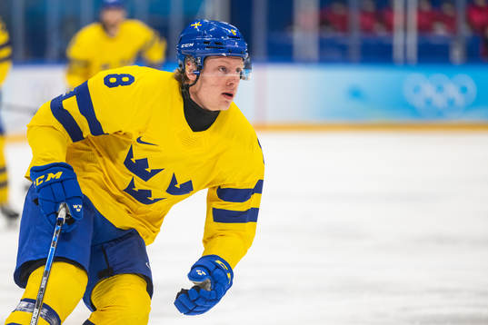 Fredrik Olofsson of Sweden in an ice hockey preliminary