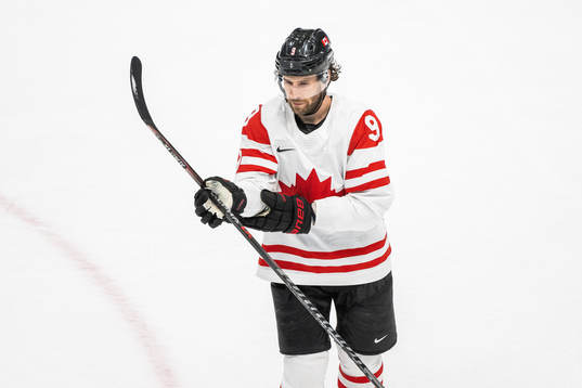 Corban Knight of Canada in an ice hockey preliminary round