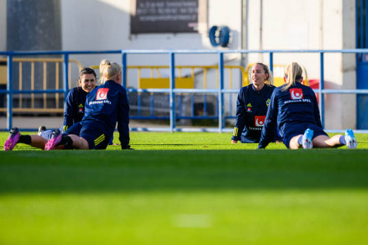Players of Sweden stretch