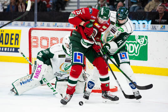 Frölundas Elmer Söderblom och Färjestads Victor Ejdsell