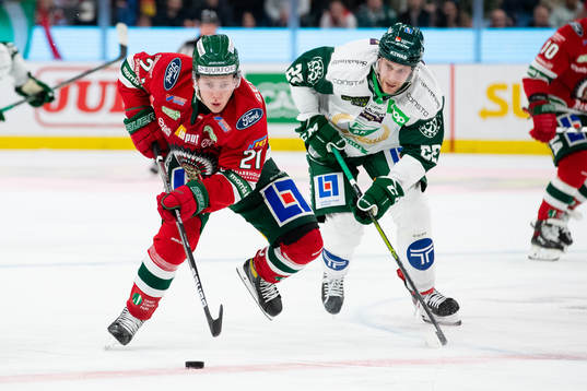 Frölundas Karl Henriksson och Färjestads Per Åslund
