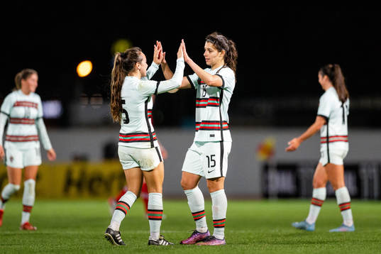 Joana Marchao and Carole Costa of Portugal celebrate