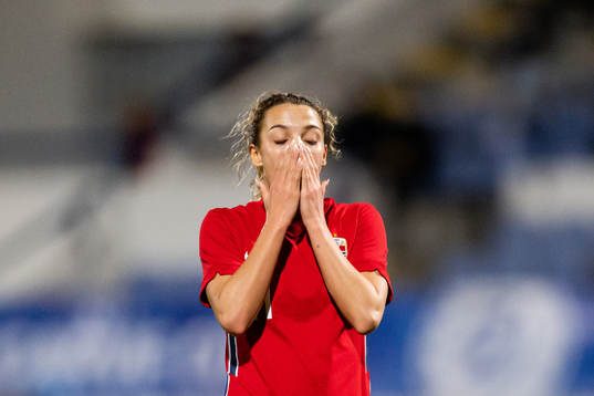 Celin Bizet Ildhusøy of Norway looks dejected