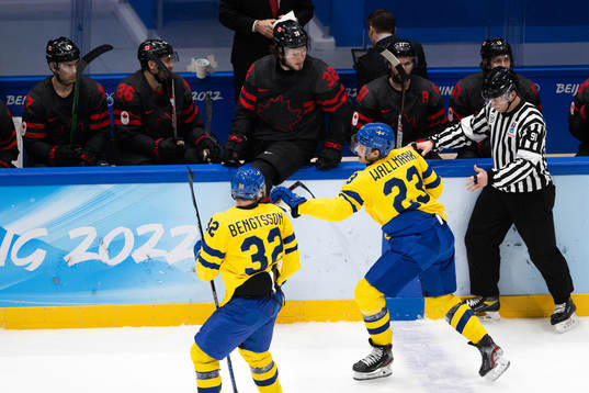 Lukas Bengtsson and Lucas Wallmark of Sweden celebrate the