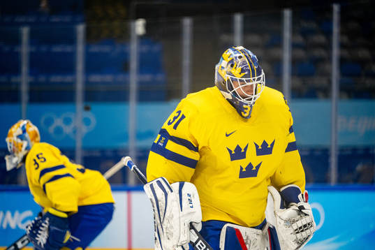 Goaltenders Magnus Hellberg and Lars Johansson of Sweden