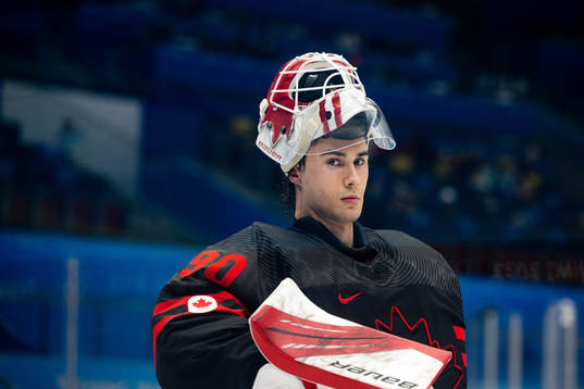 Goaltender Matt Tomkins of Canada in the men’s ice hockey